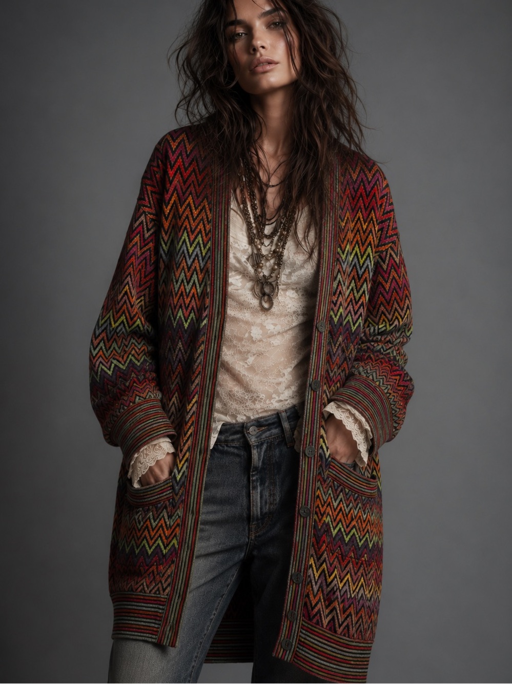 Missoni Women's Multicolor Zigzag V-Neck Cardigan Sweater